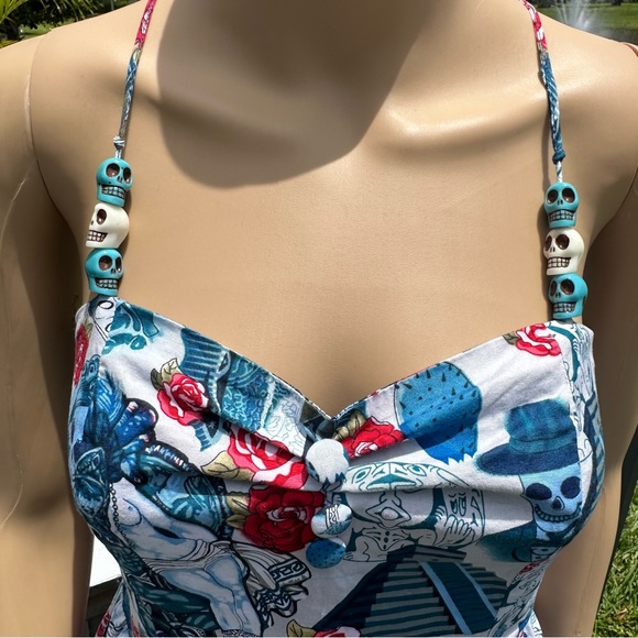 Hell Bunny Amor Eterno (Eternal Love) white,blue,red spaghetti strap dress Sz S - Picture 14 of 16